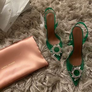 Amina muaddi Begum green transparent PVC heels